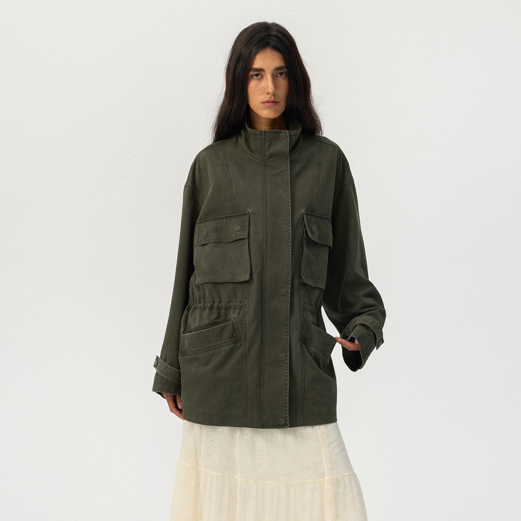 CUBIC Drawstring Waist Cargo Field Jacket-9
