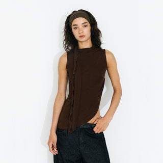 Asymmetrical Tie-Neck Flowy Sleeveless Top