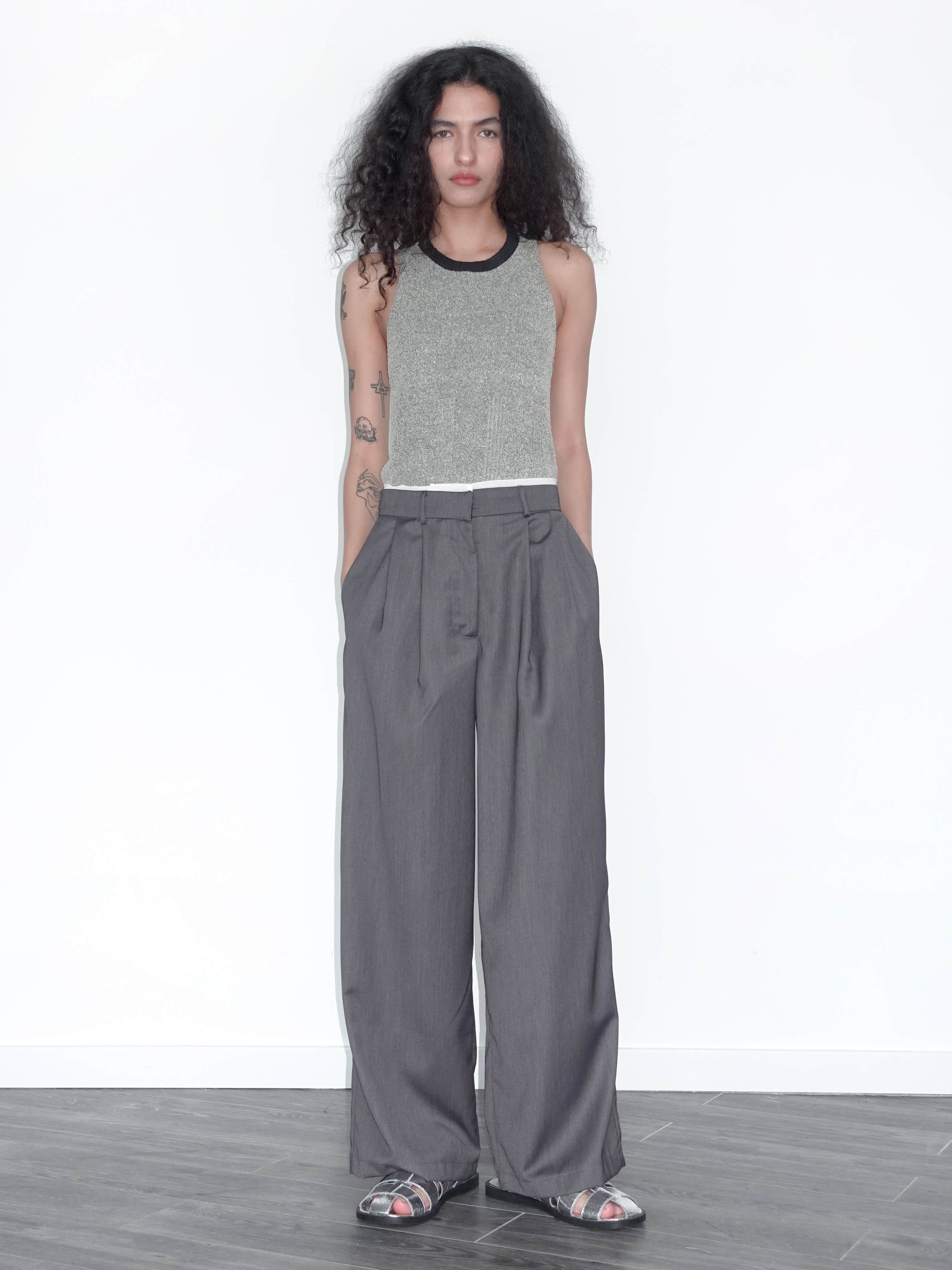 Slim Wide Leg Straight Casual Trousers-10