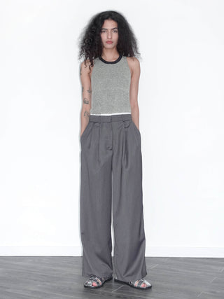 Slim Wide Leg Straight Casual Trousers