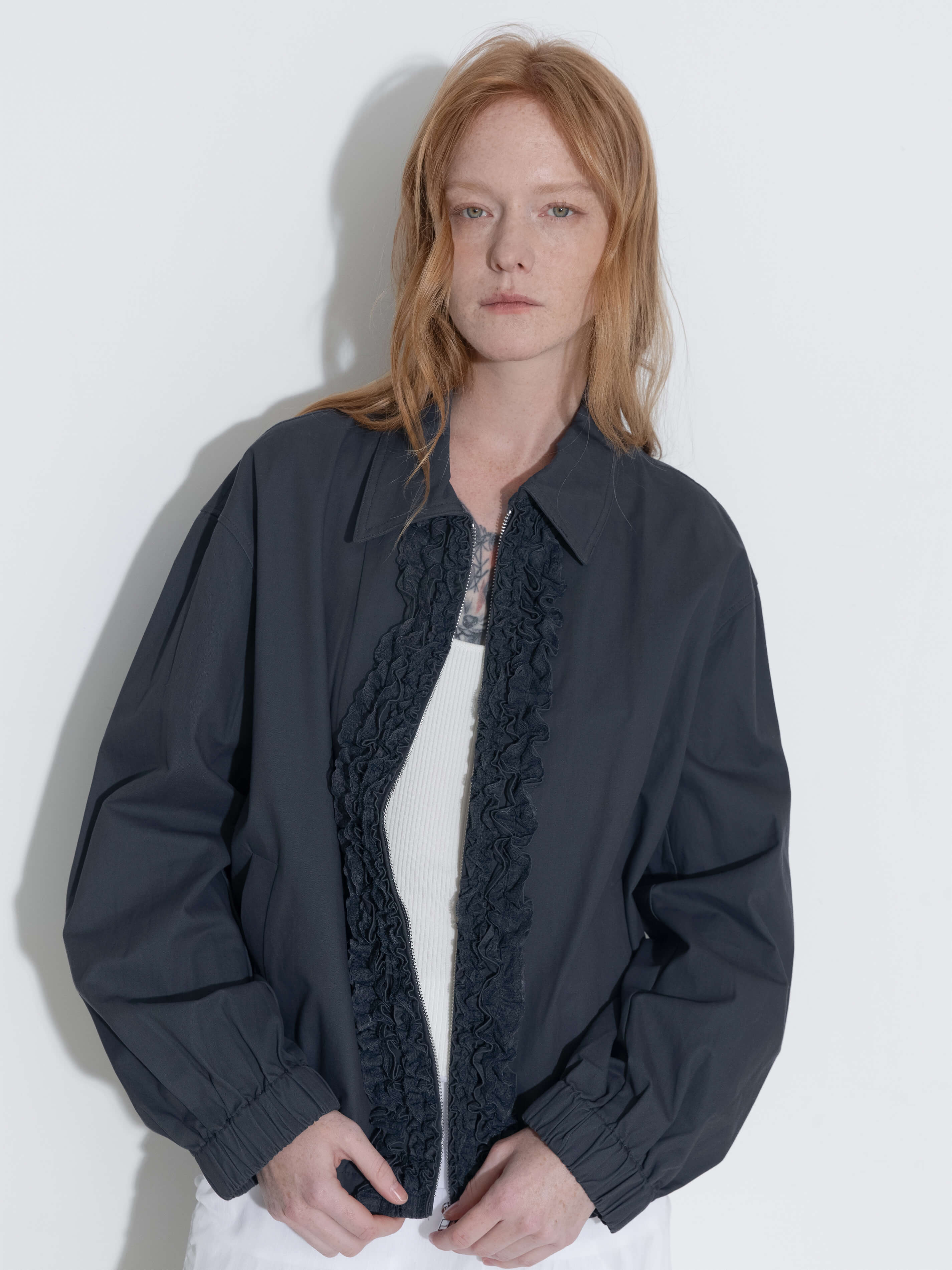 Cotton Ruffles Zipper Jacket with Elastic Cuffs-2