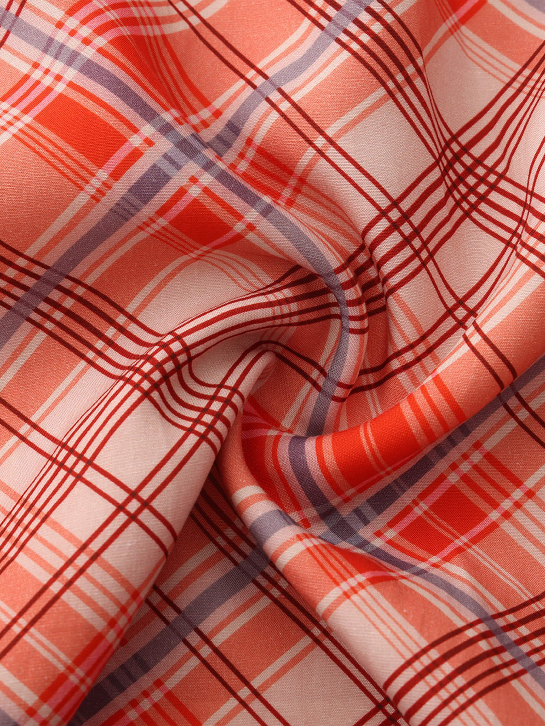 Red Check Print Square Neck Dress-10