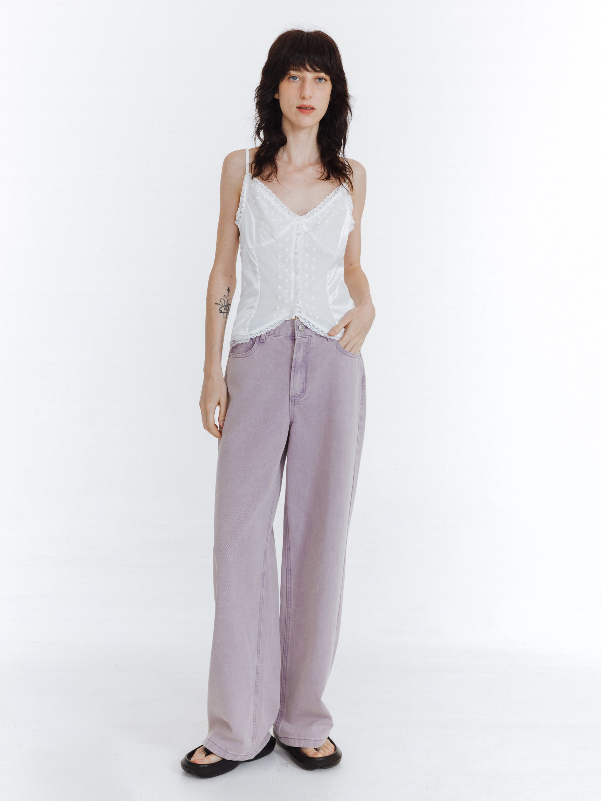 High Waist Loose Straight Washed Jeans-10