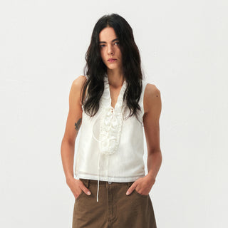 CUBIC Ruffled V-Neck Sleeveless Blouse