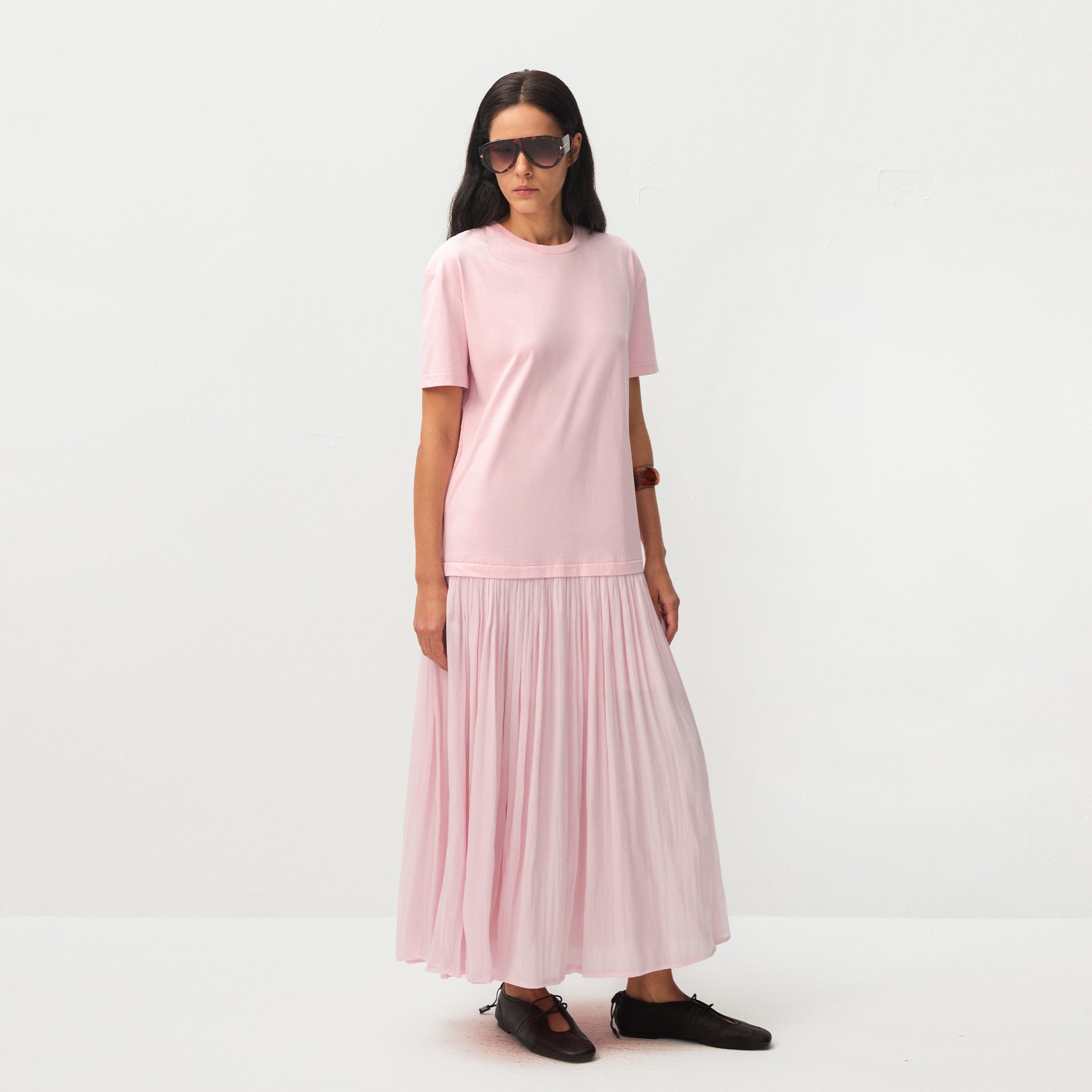 Oversized Round Neck Short Sleeve Pleated Dress-9