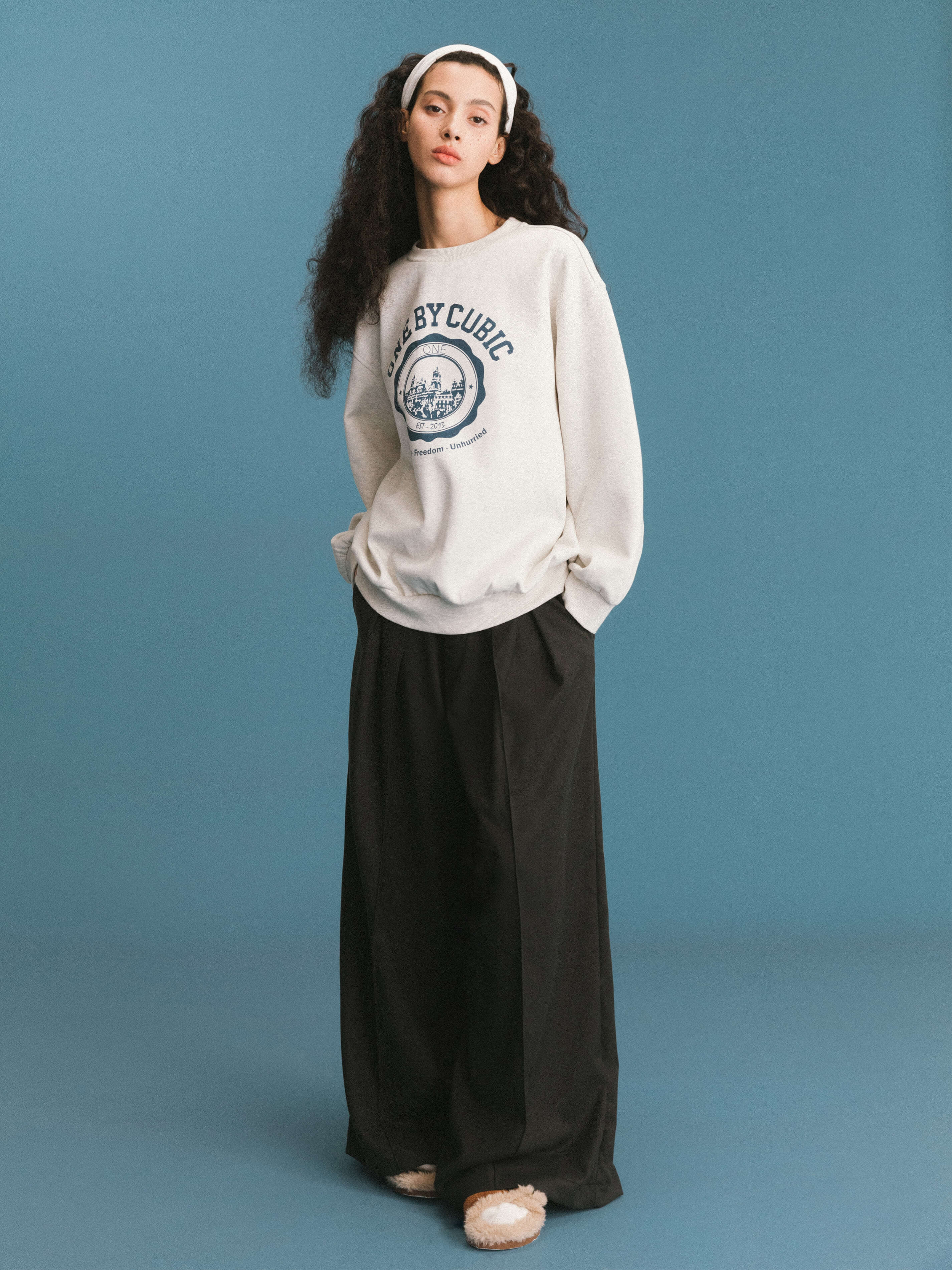 ONE BY CUBIC Pleated Wide Leg Wool Blend Trousers-9