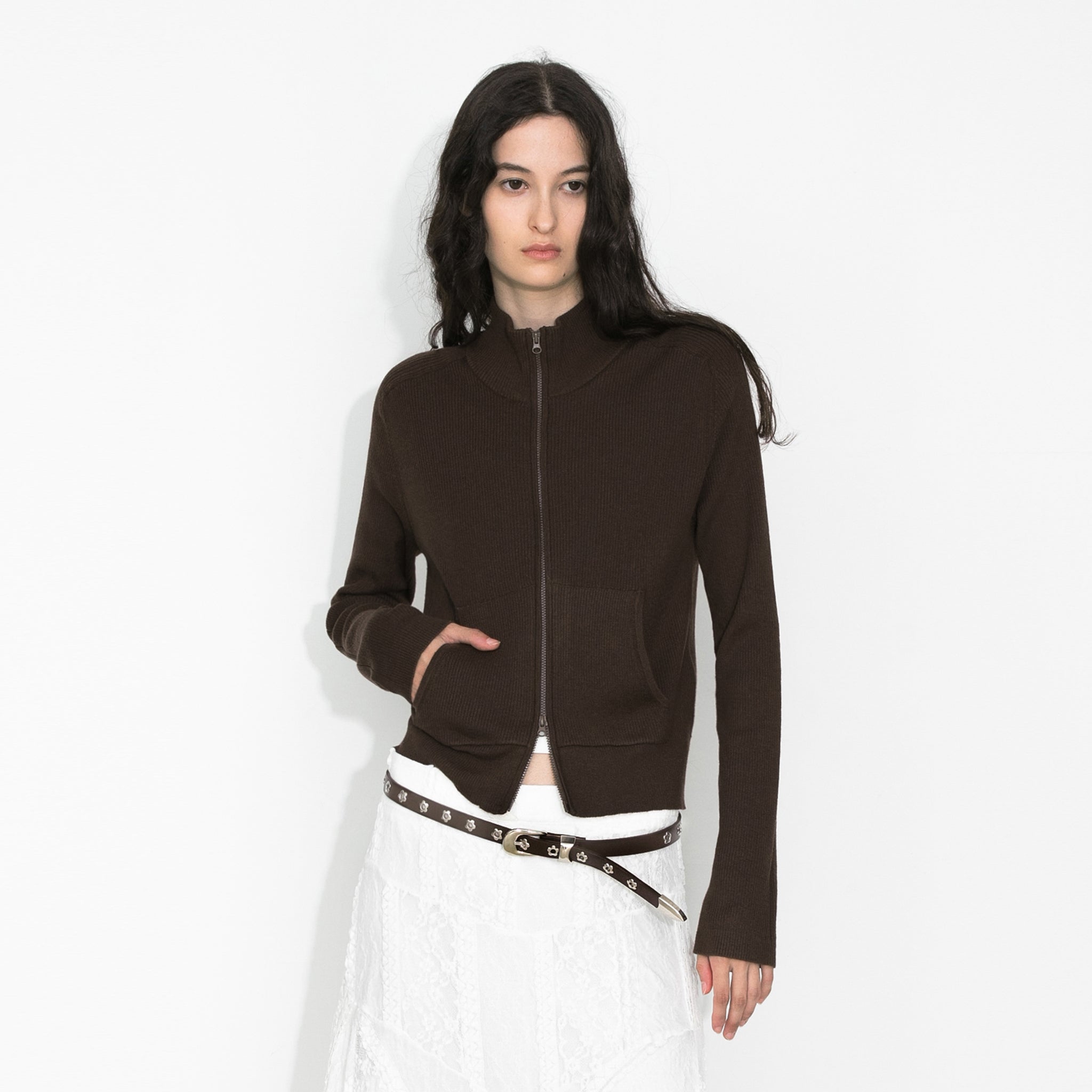 Two-Way Zip Layered Knit Jacket-9
