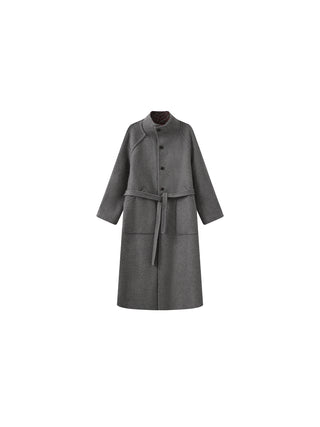 Vintage Plaid Stand Collar Reversible Long Coat