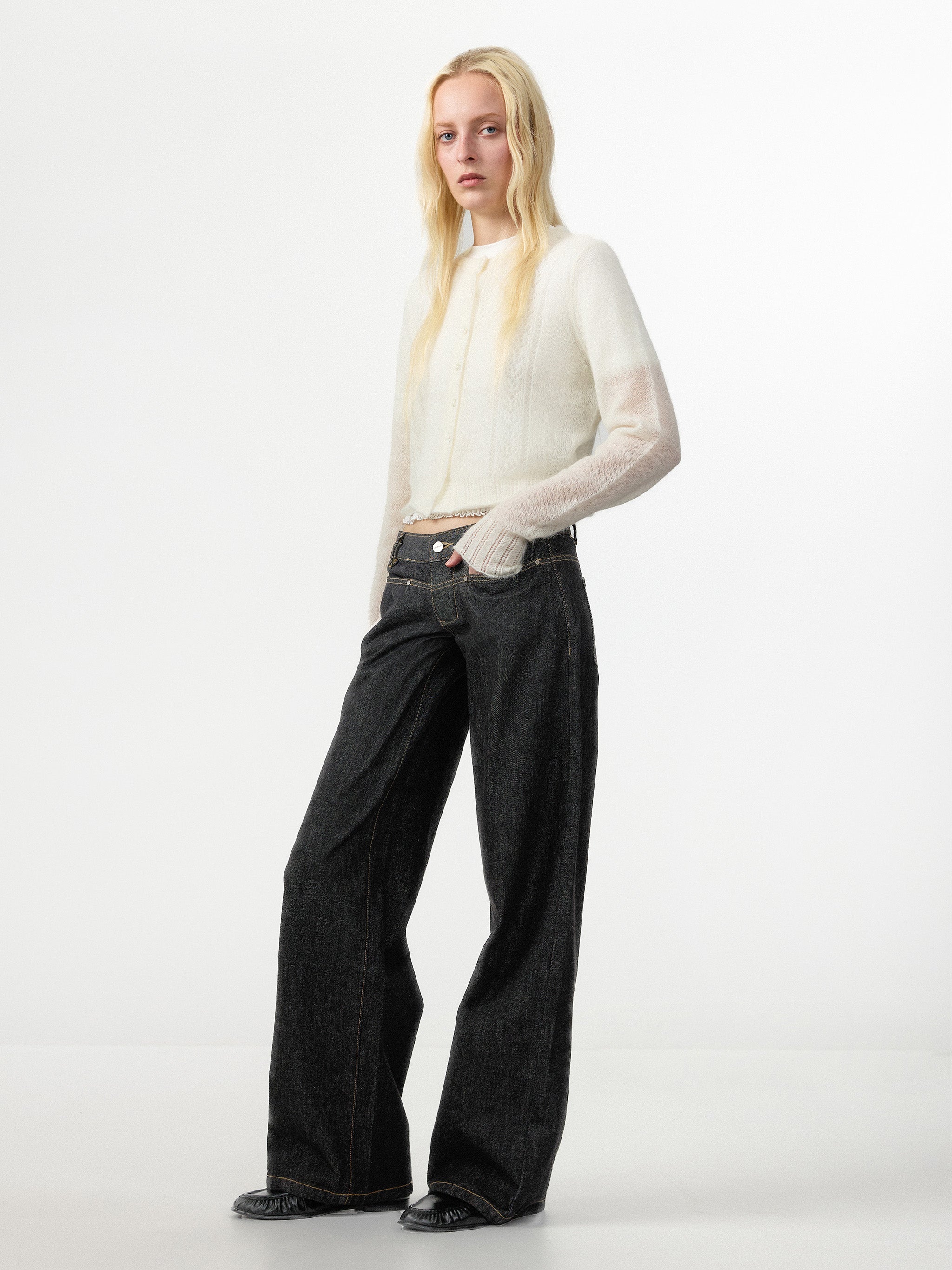 CUBIC Mohair Blend Pointelle Cardigan-9