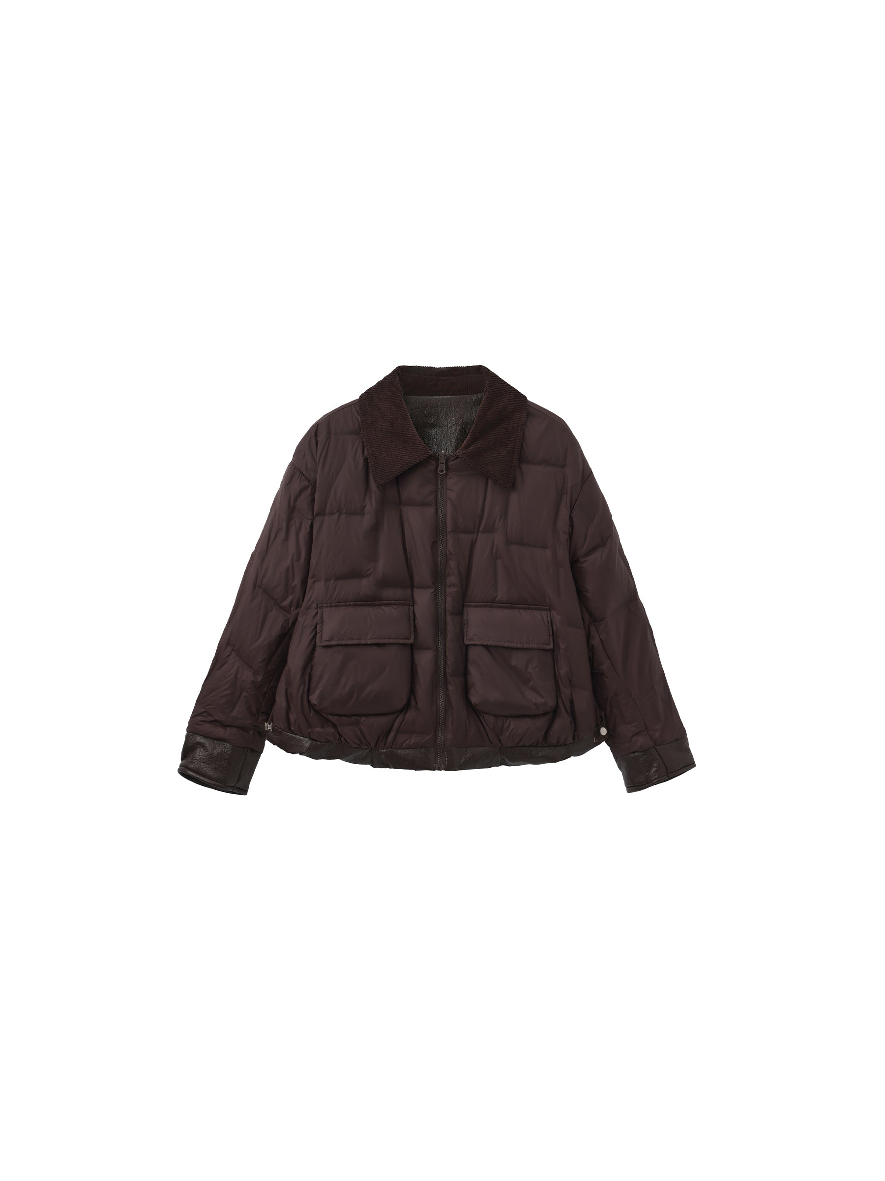 Corduroy Collar Convertible Leather Down Jacket-9
