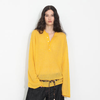 Henley Neck Loose-Fit Long-Sleeve Cover-Up