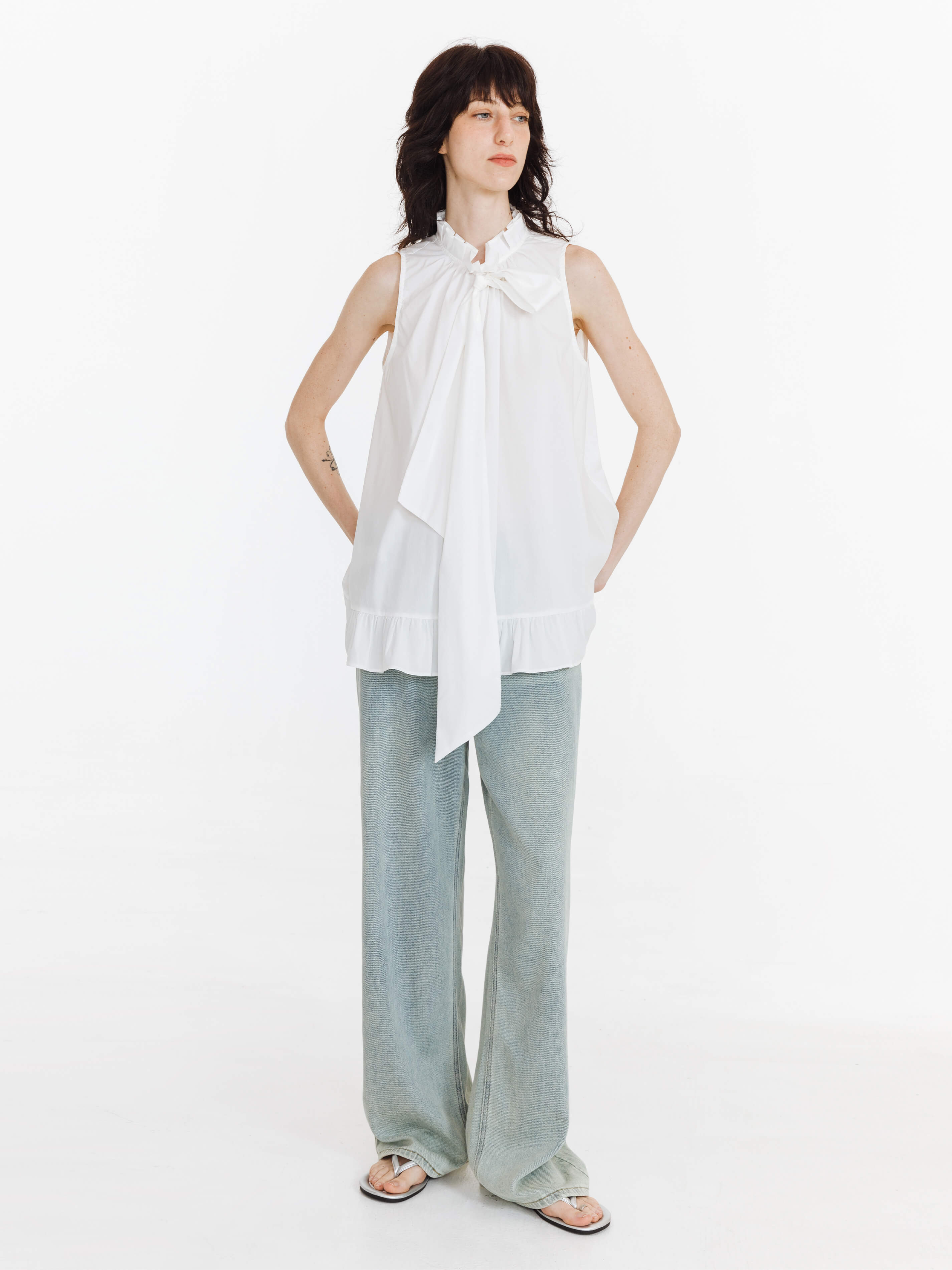 Ruffle Stand Collar Tie A-line Tank Top-10