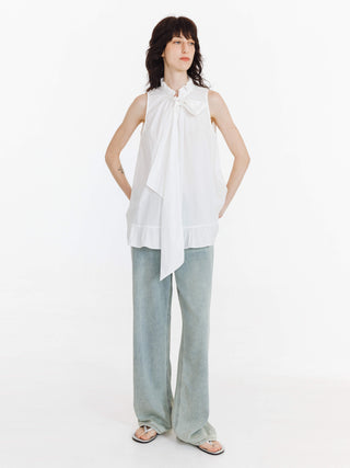 Ruffle Stand Collar Tie A-line Tank Top
