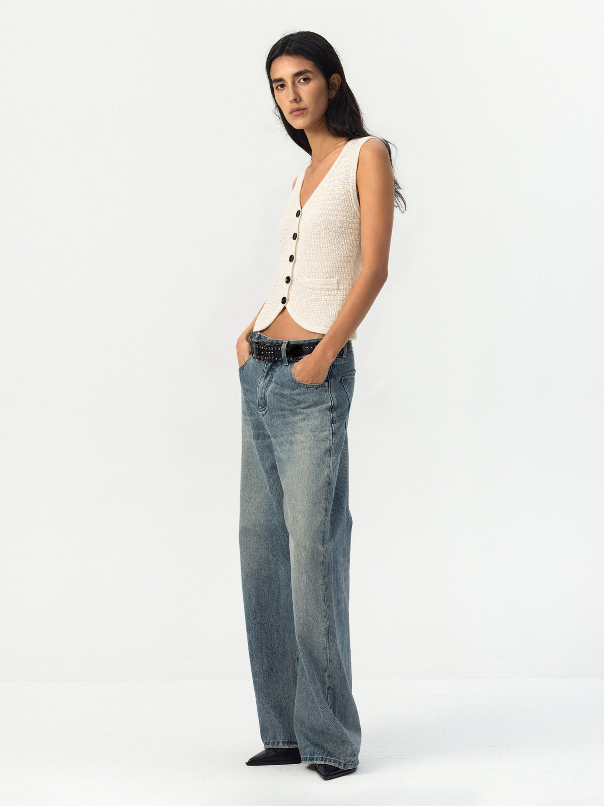 CUBIC V-Neck Button Front Knit Vest-10