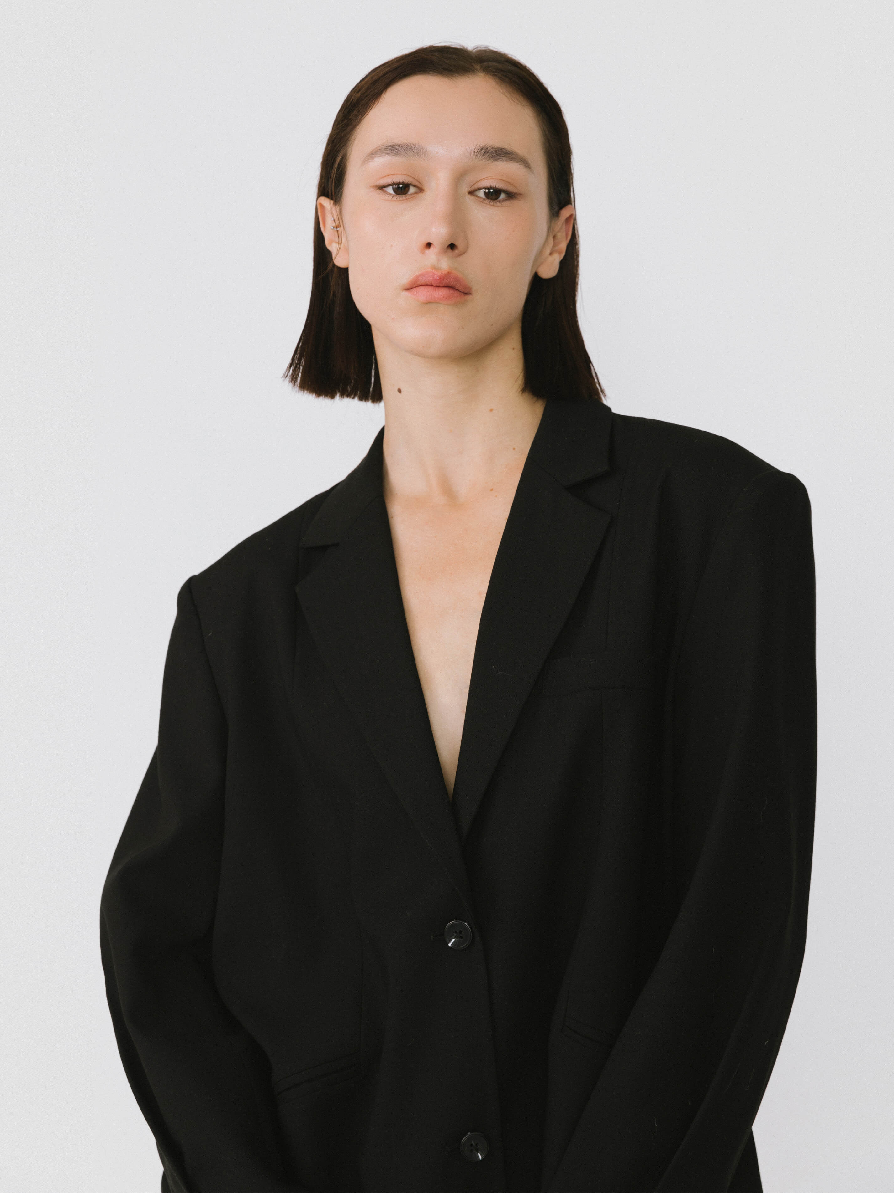 Oversized Shoulder Single Breasted Blazer with Wool Blend-10