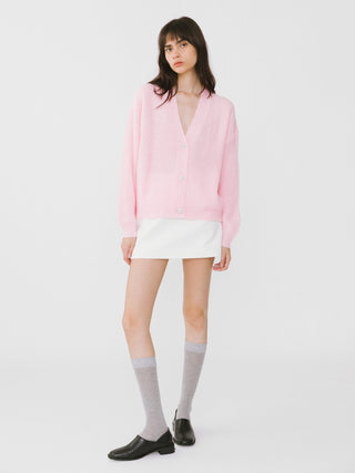 Casual V-Neck Ribbed Knit Cardigan with Wool Blend