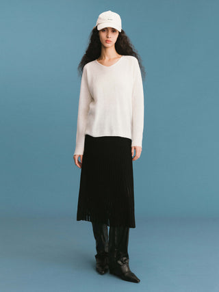 ONE BY CUBIC Lace Stitch Knitted Midi Skirt