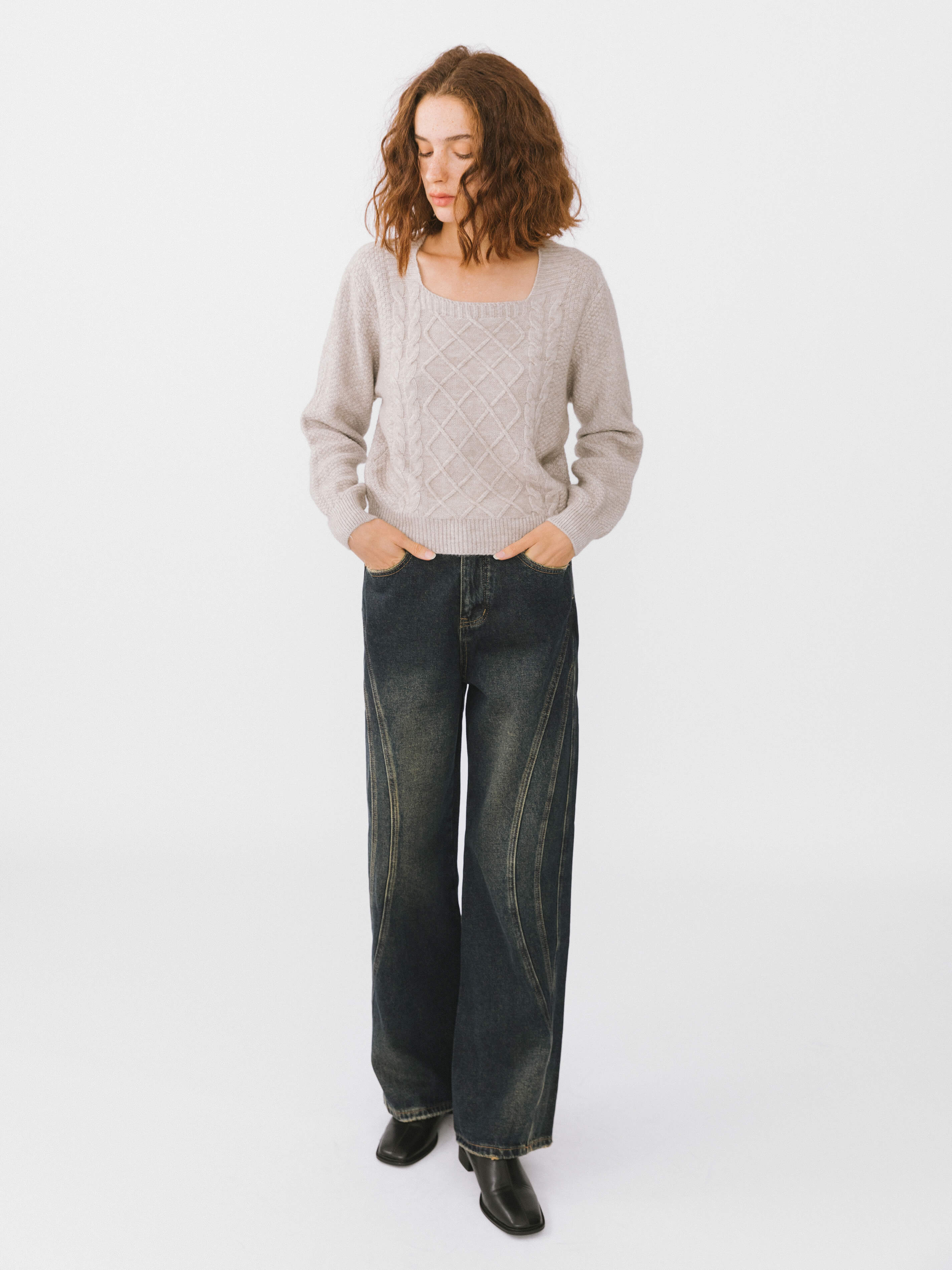 Vintage Style Straight leg Denim Jeans-9