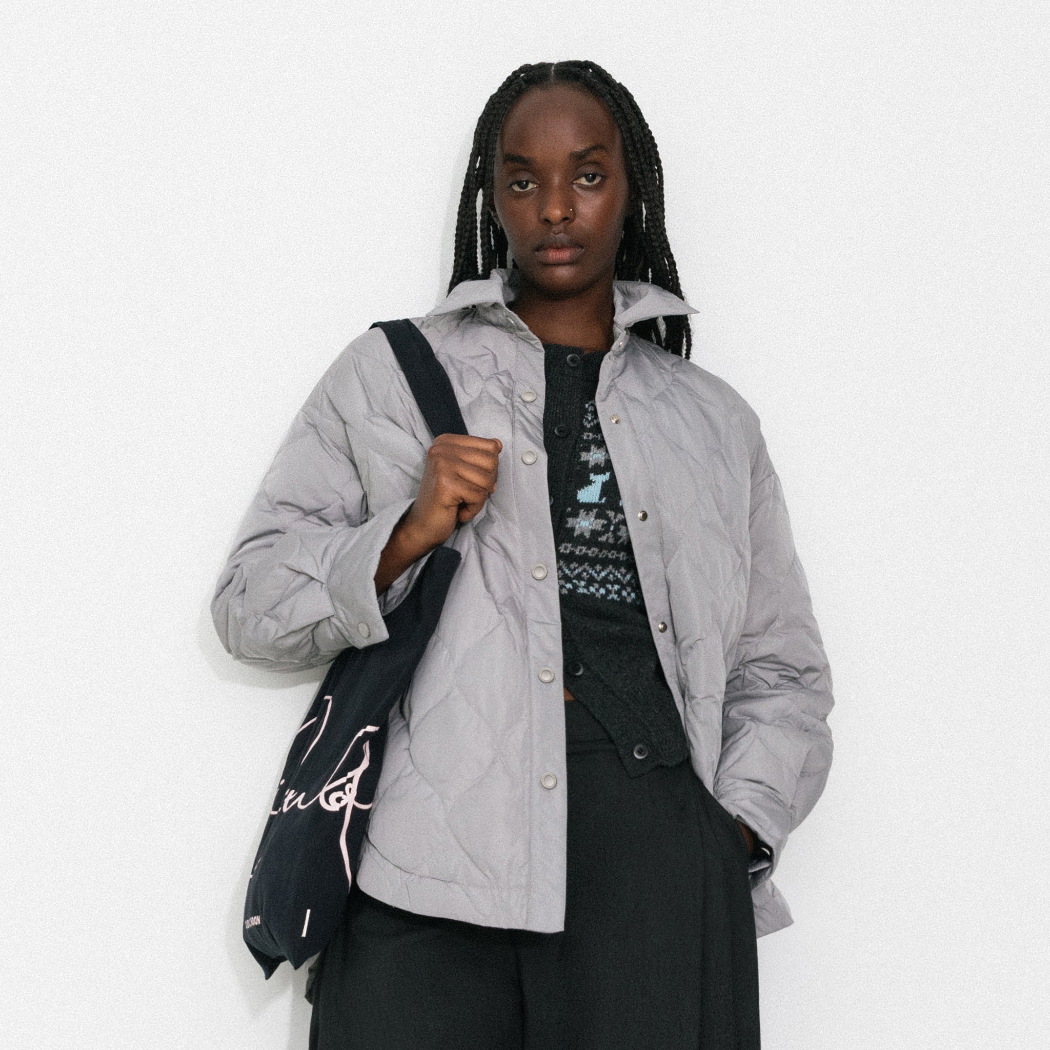 Button-Front Shirt Collar Loose-Fit Down Jacket-9