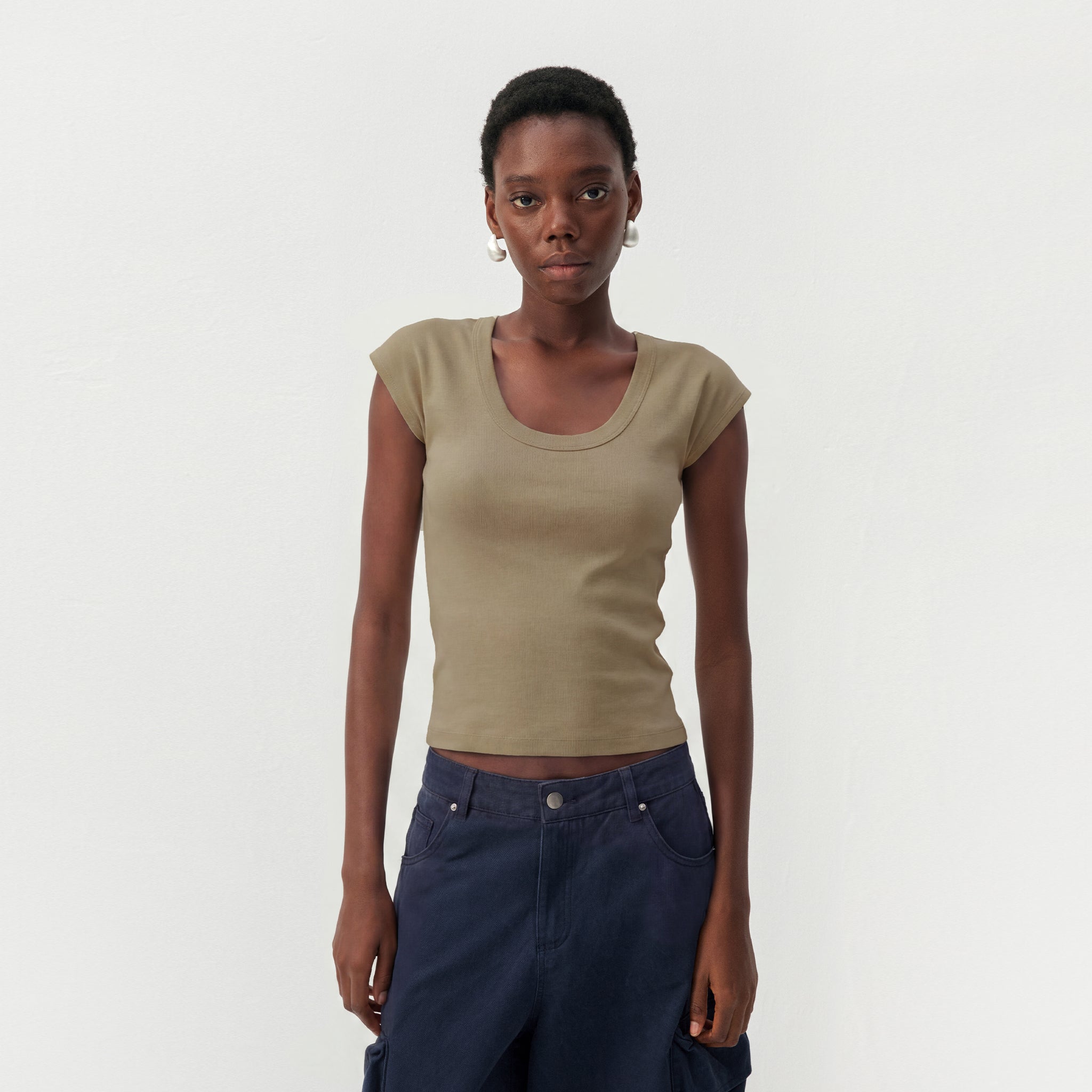 CUBIC Lyocell-Blend Minimalist U-Neck Top-9