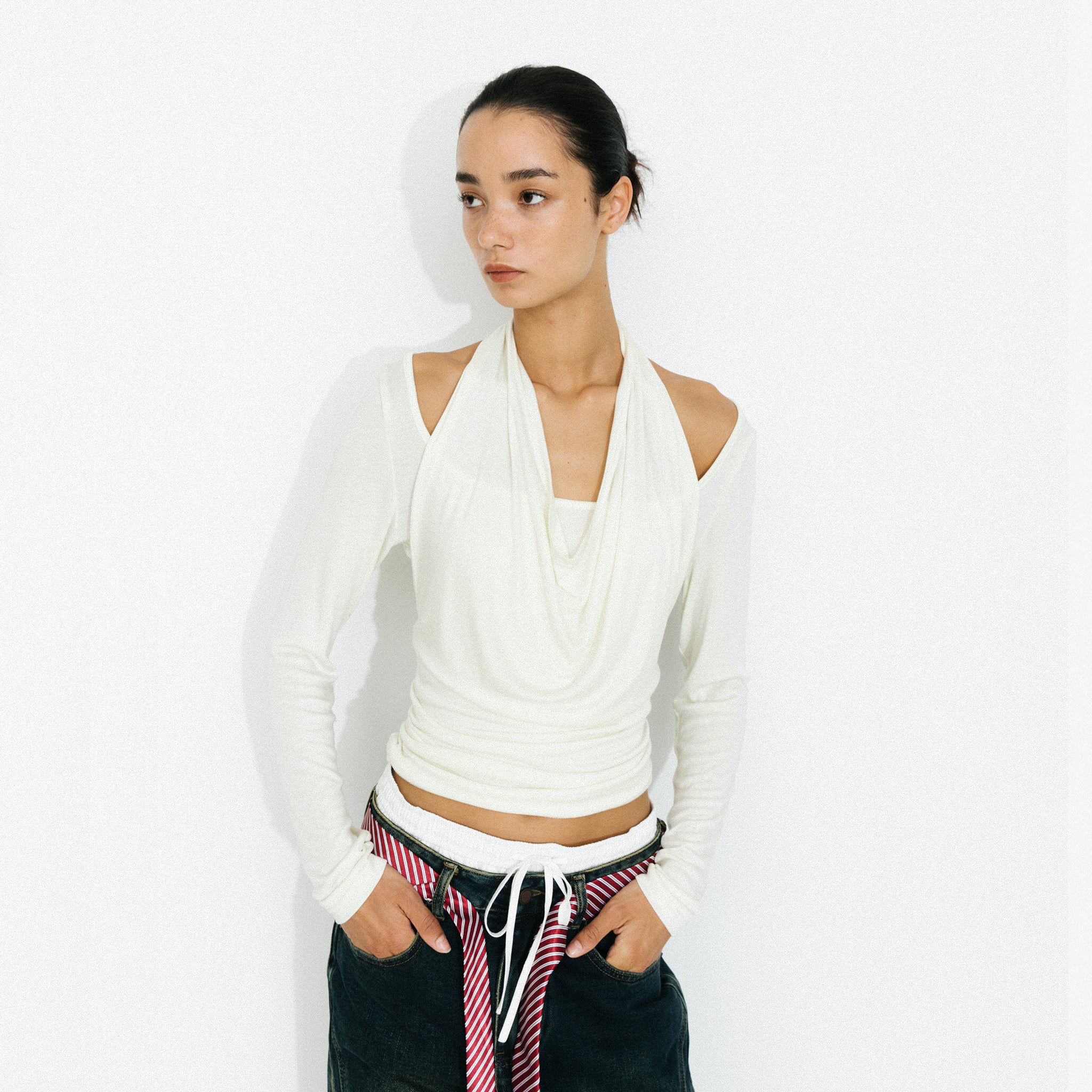 Halter V-Neck Long-Sleeve T-Shirt-9