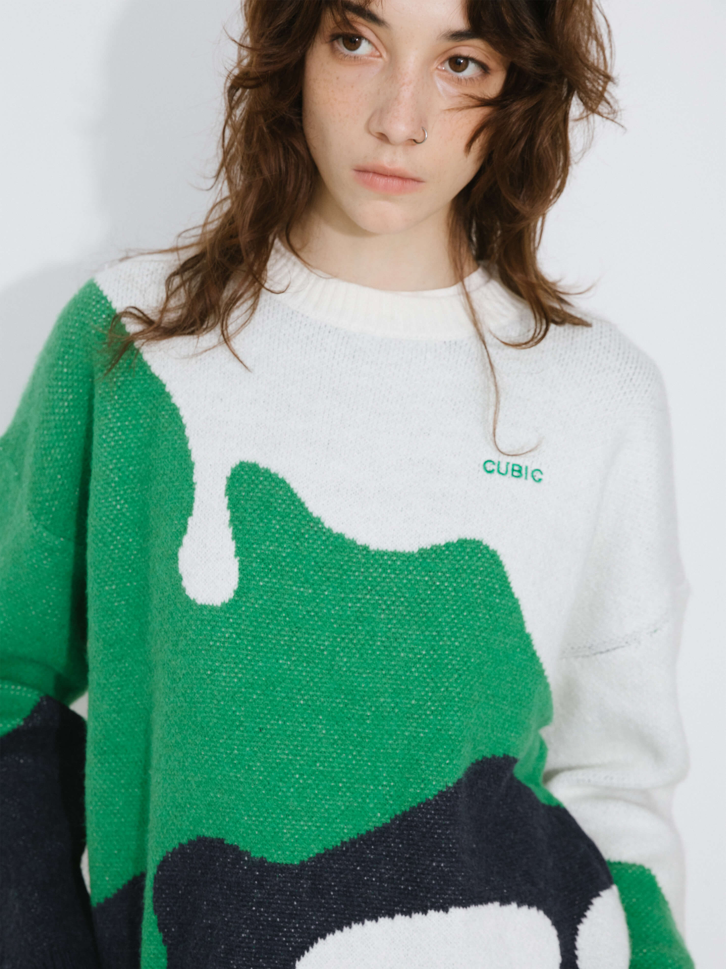 Melting Colour Block Oversized Knit Sweater-3