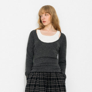 Classic Boat Neck Faux-Layer Top