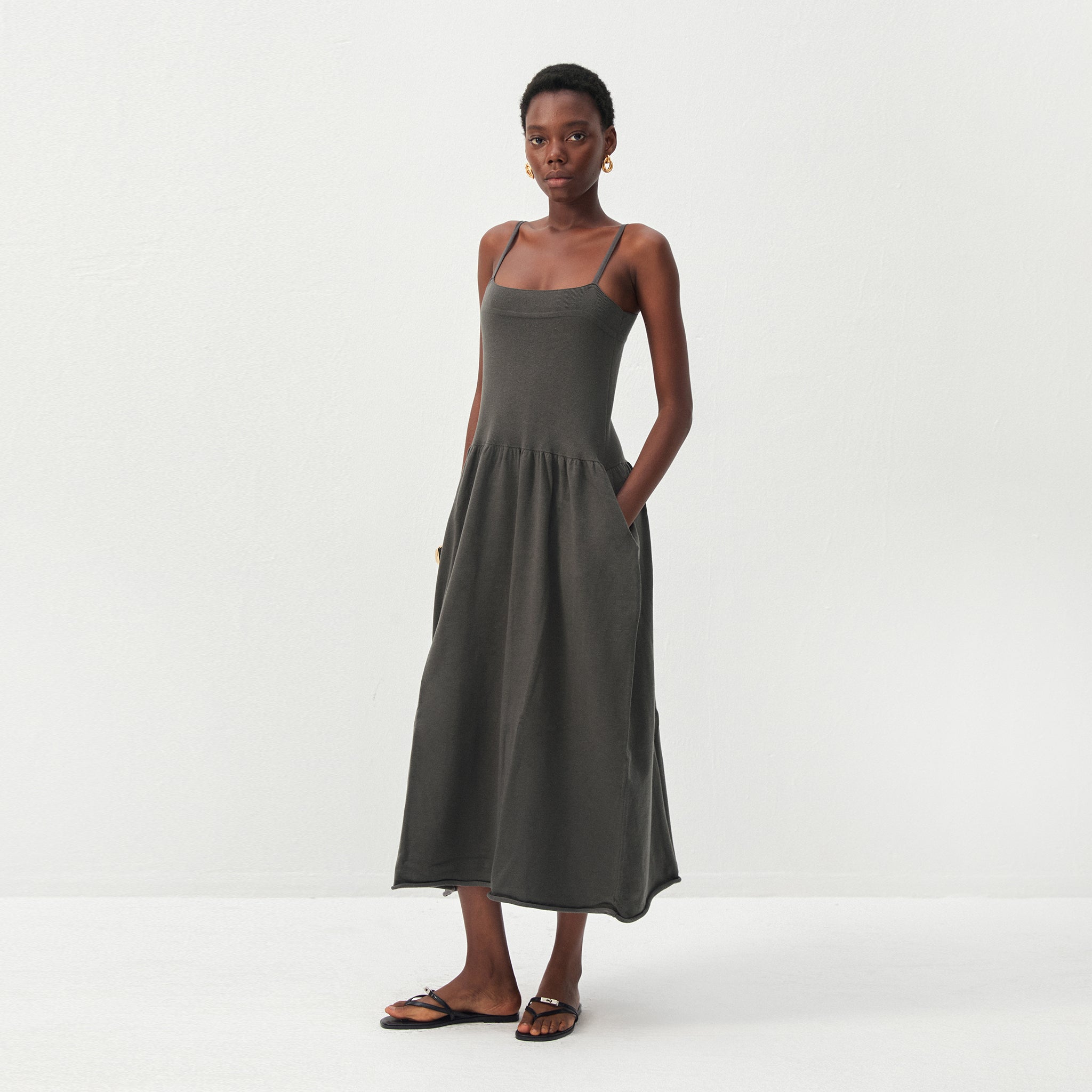 CUBIC Lyocell-Wool Blend Drop-Waist Midi Dress-9