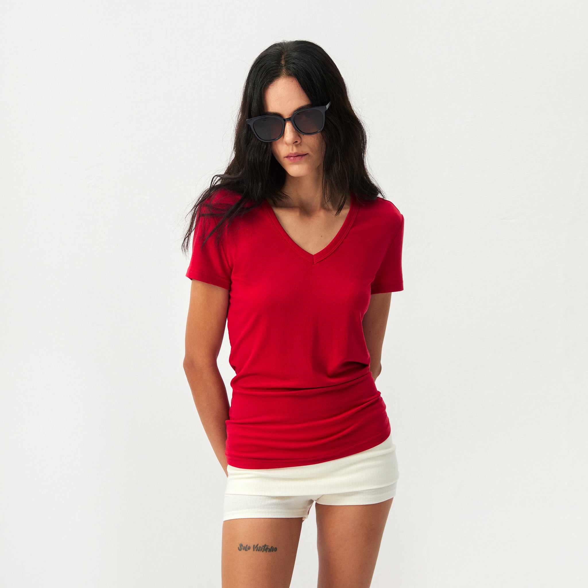 CUBIC Linen-Blend V-Neck Slim Fit Top-9