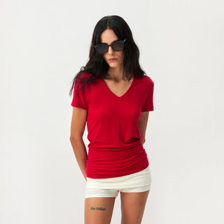 CUBIC Linen-Blend V-Neck Slim Fit Top