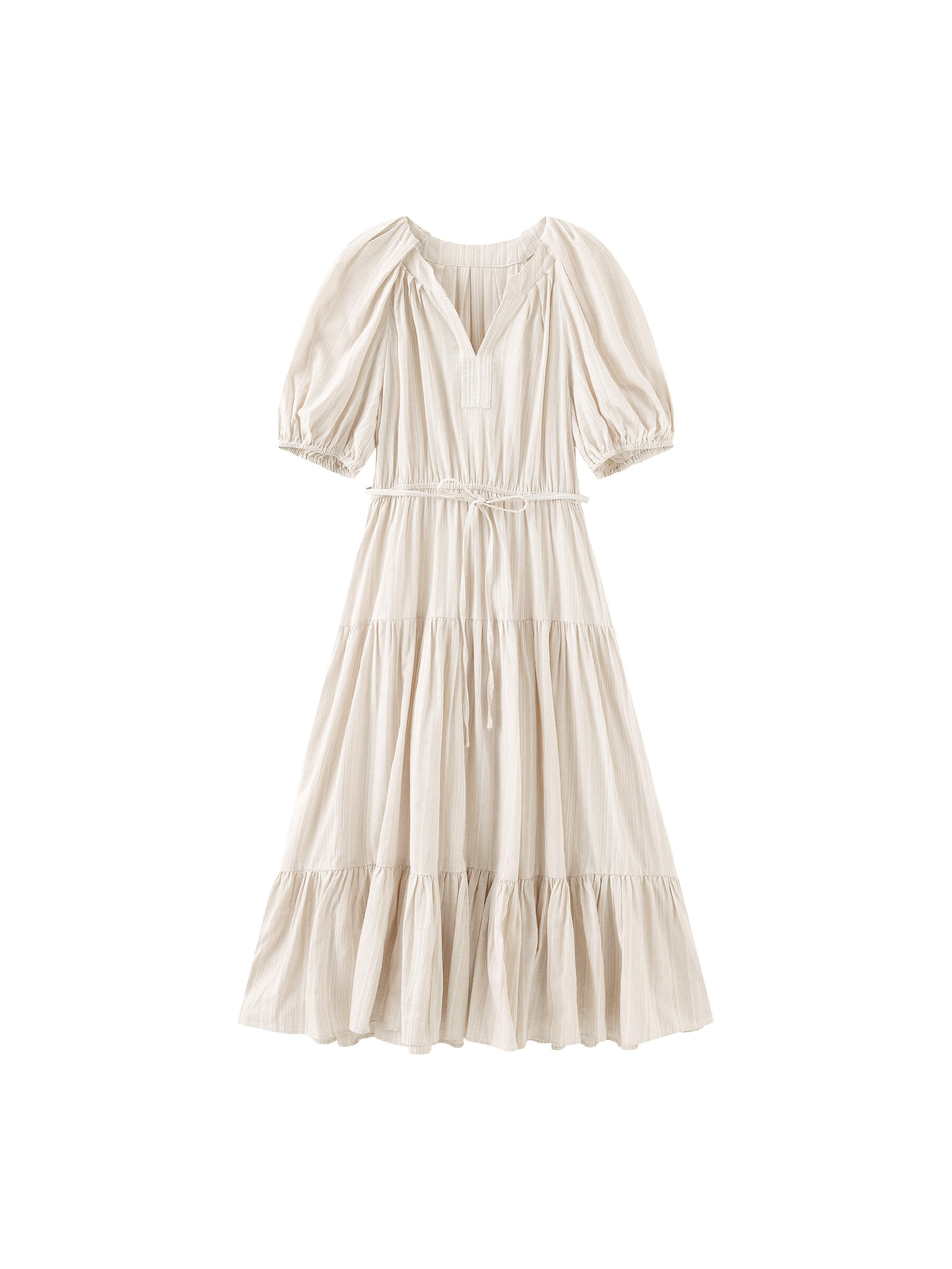 Puff Sleeve V-Neck Tiered Dress-12
