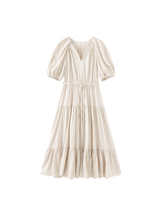 Puff Sleeve V-Neck Tiered Dress