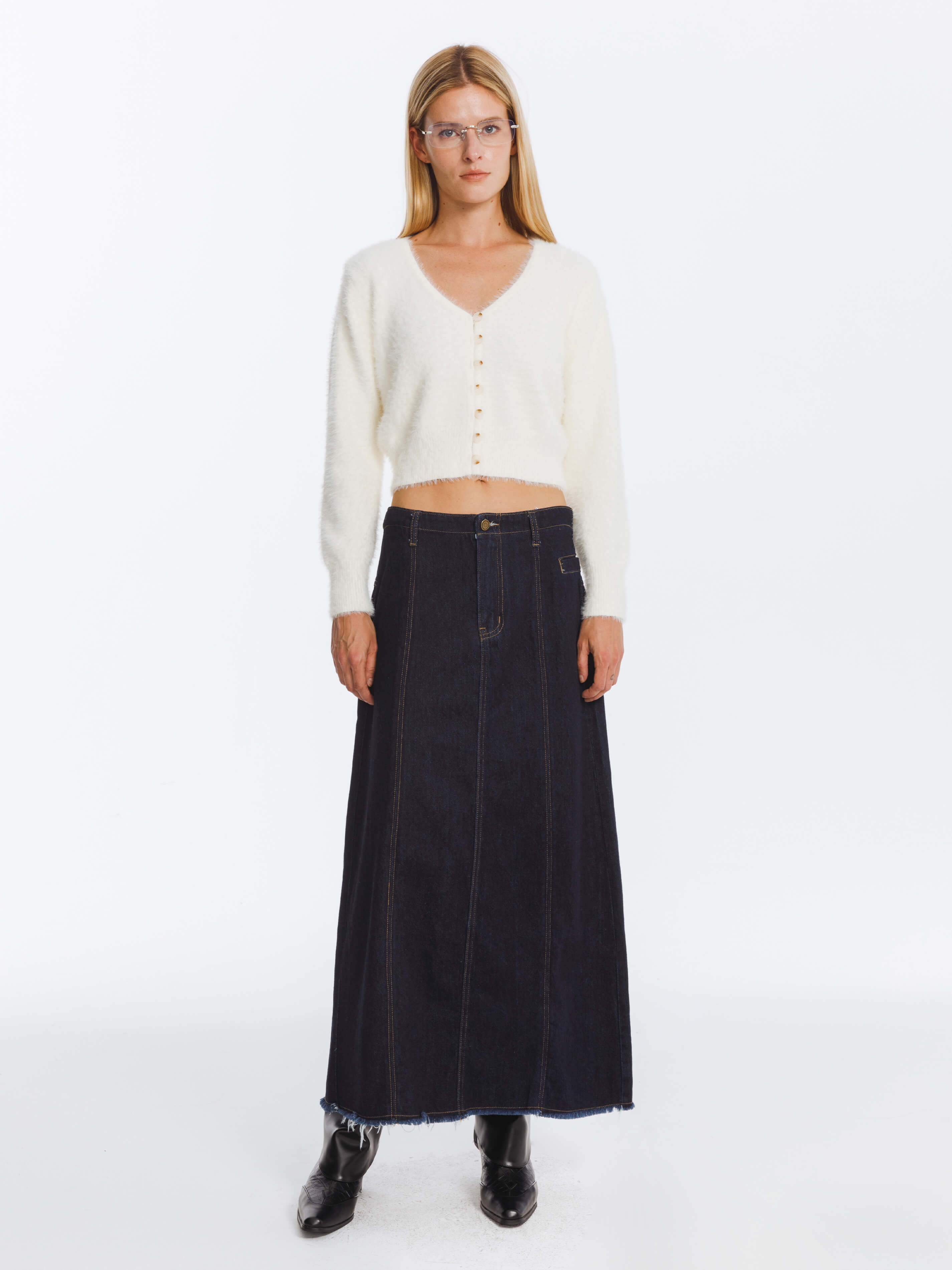 Fluffy Cropped Knit Cardigan-10