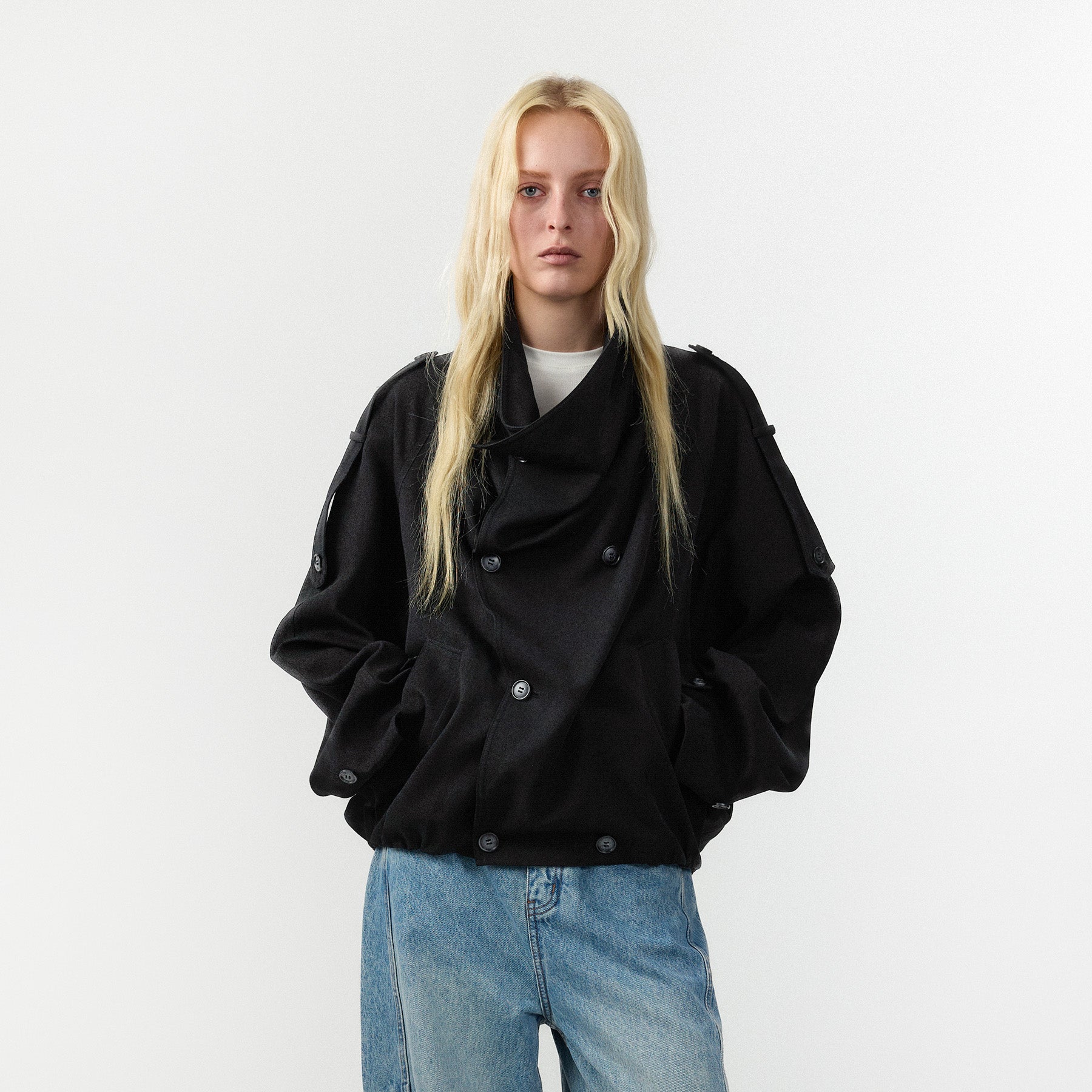 CUBIC Draped Collar Wrap Oversized Coat-9