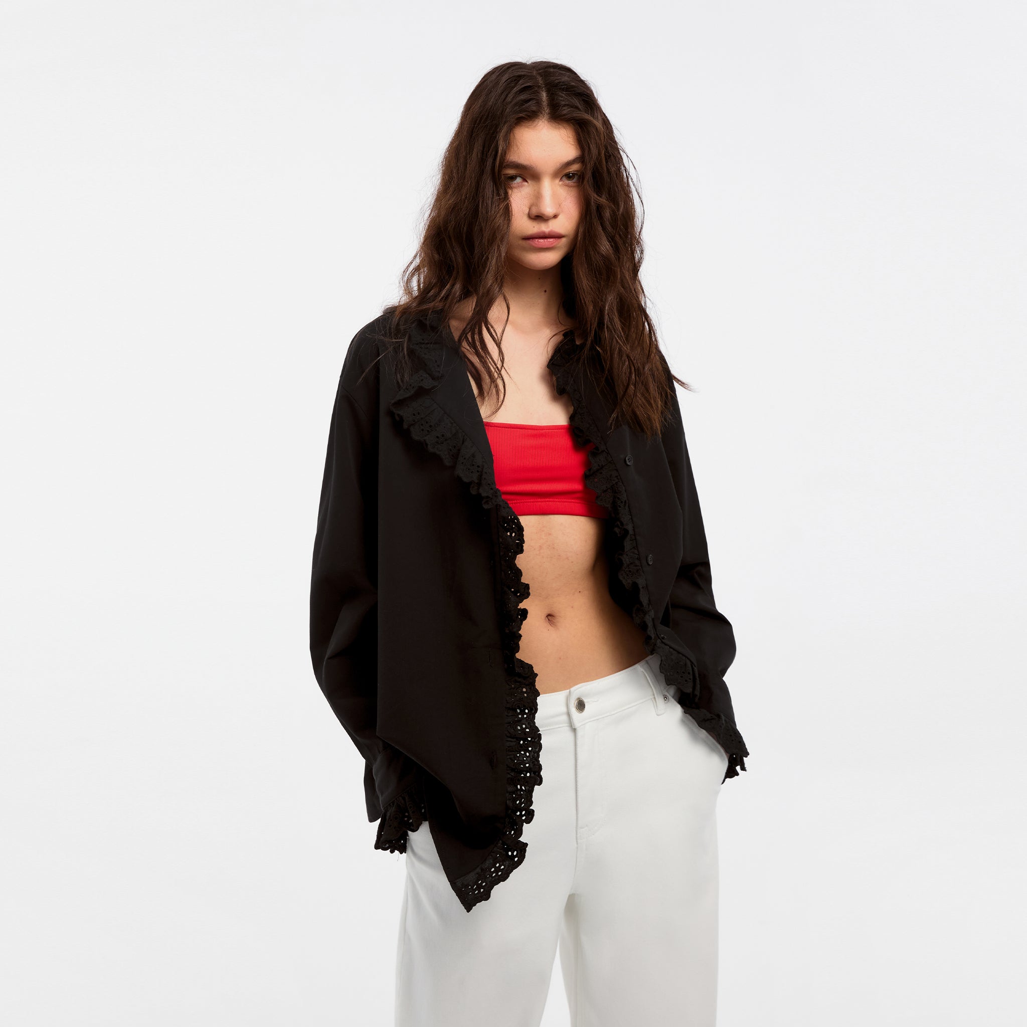 CUBIC Lace-Trimmed Linen Long-Sleeve Shirt-9