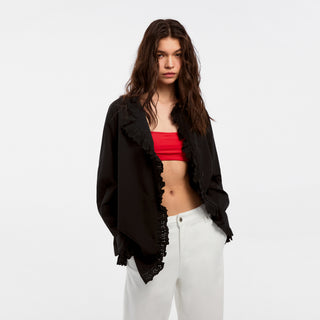 CUBIC Lace-Trimmed Linen Long-Sleeve Shirt