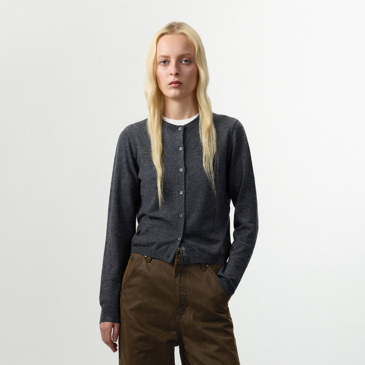100% Wool Knit Cardigan with Crew Neck-9