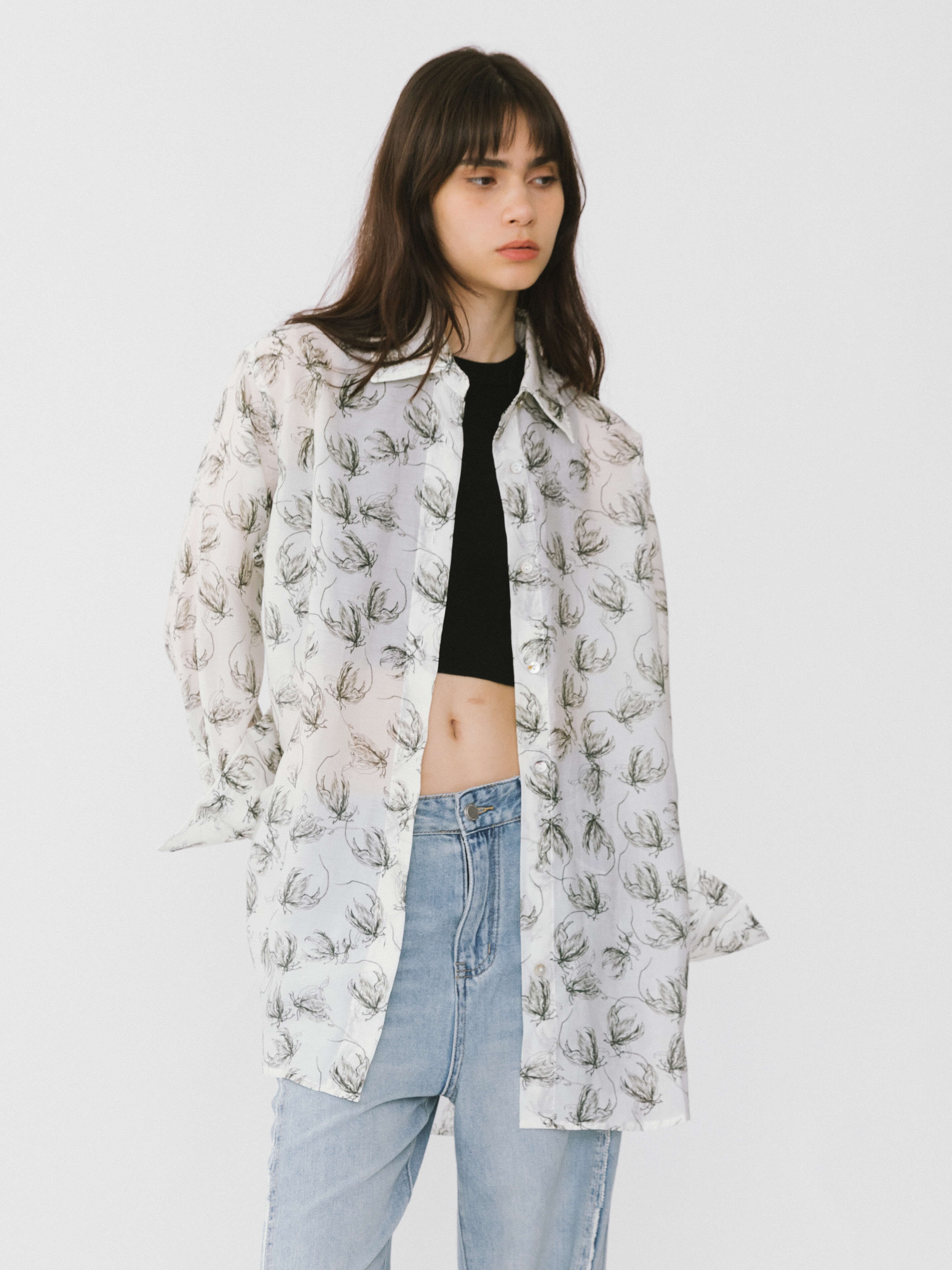 Loose Printed Sheer Shirt-7