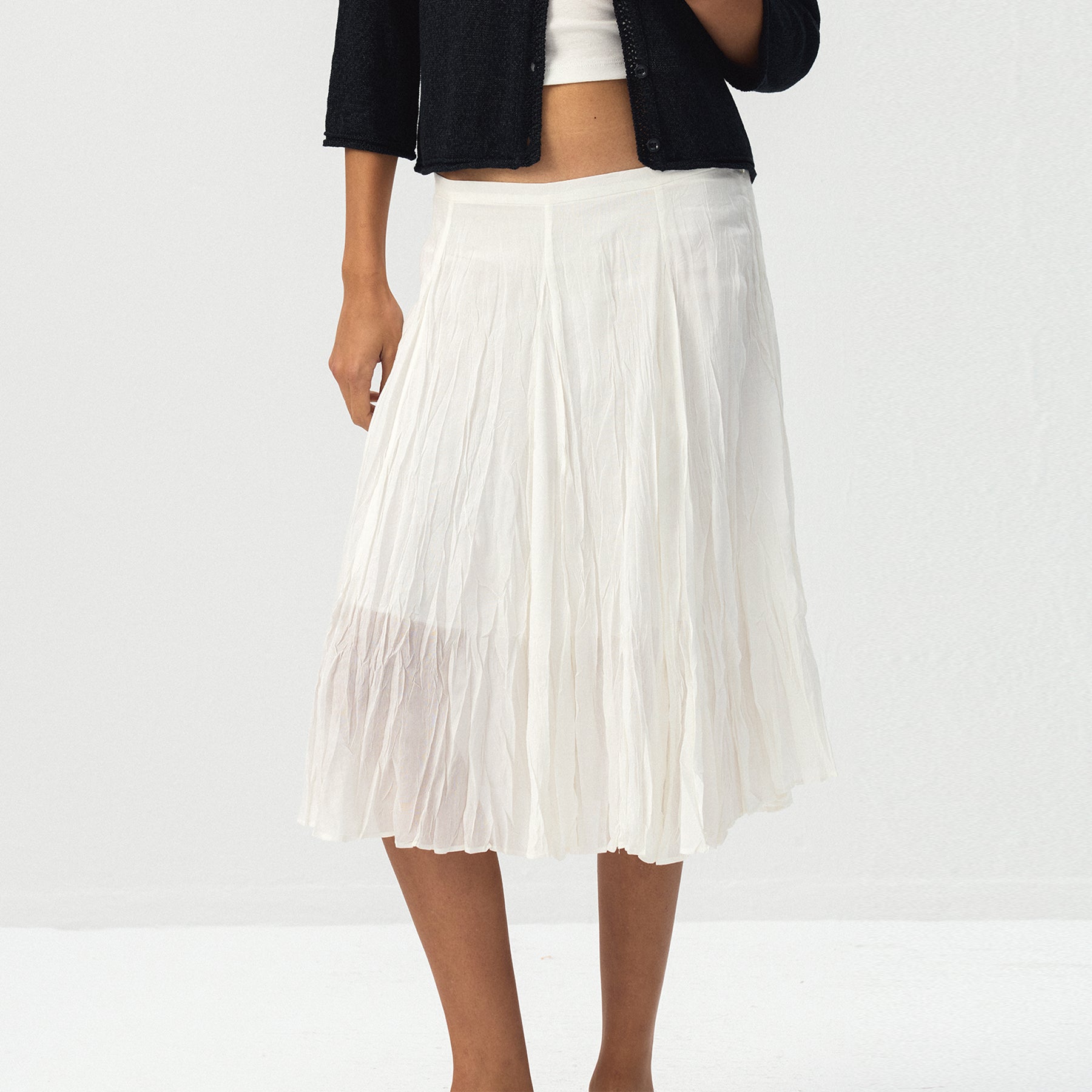 CUBIC Crinkled Pleated Midi Skirt-9