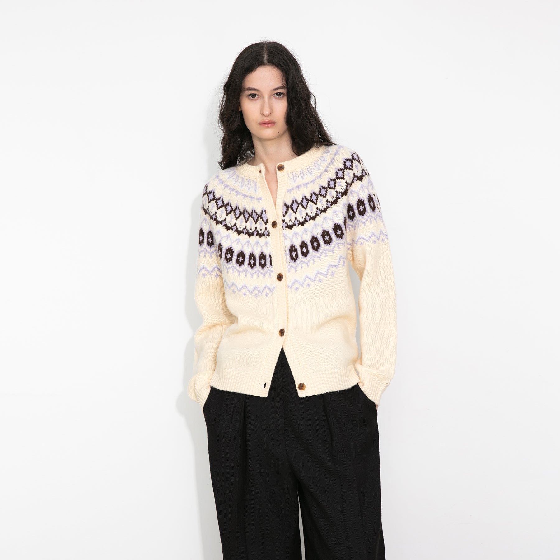100% Wool Fair Isle Wool Knit Cardigan-9