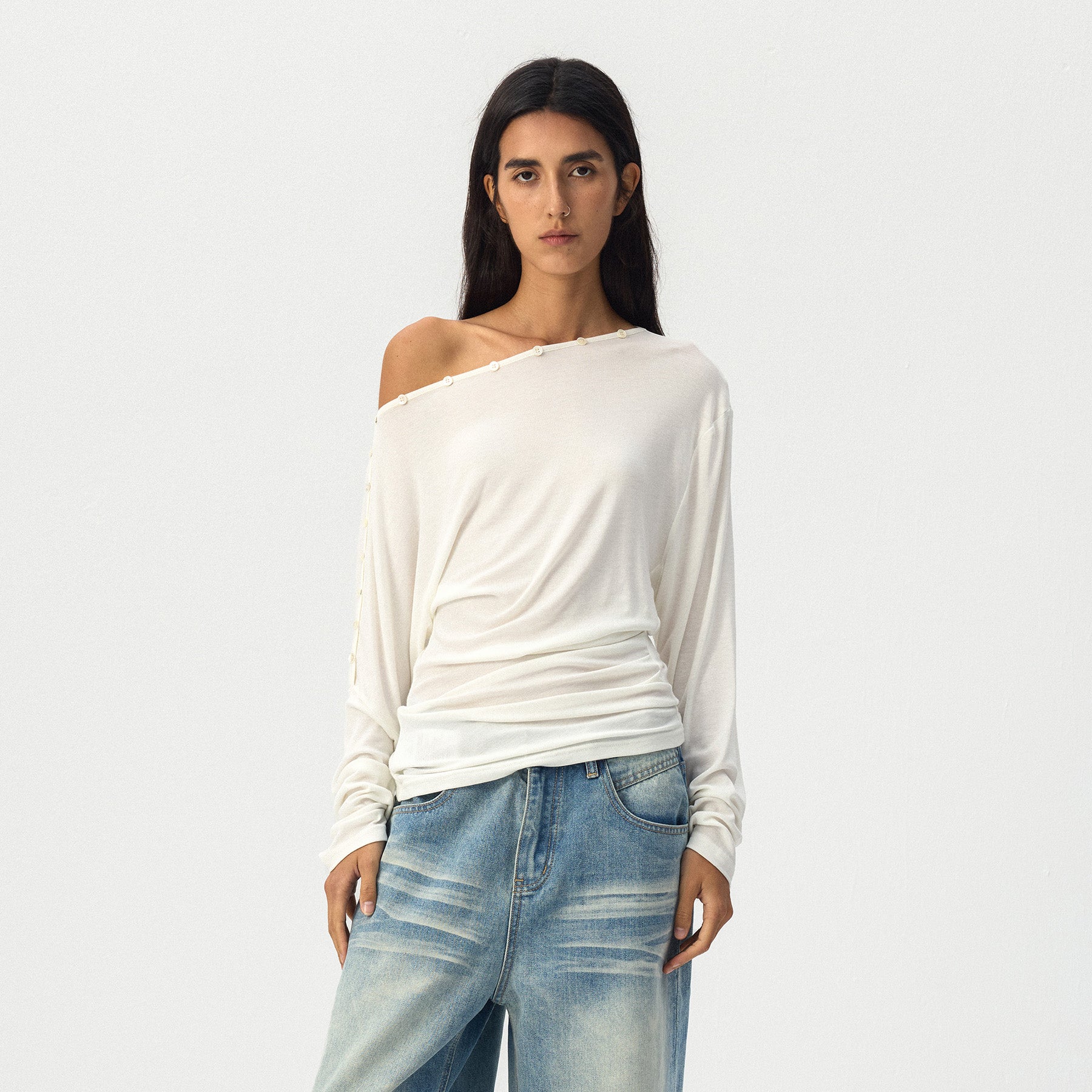 Sheer Off-Shoulder Long Sleeve Top-9