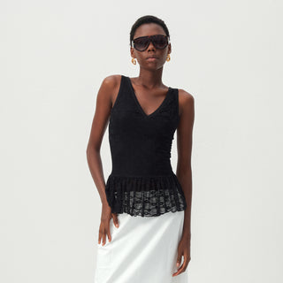 CUBIC Lace V-Neck Peplum Tank Top