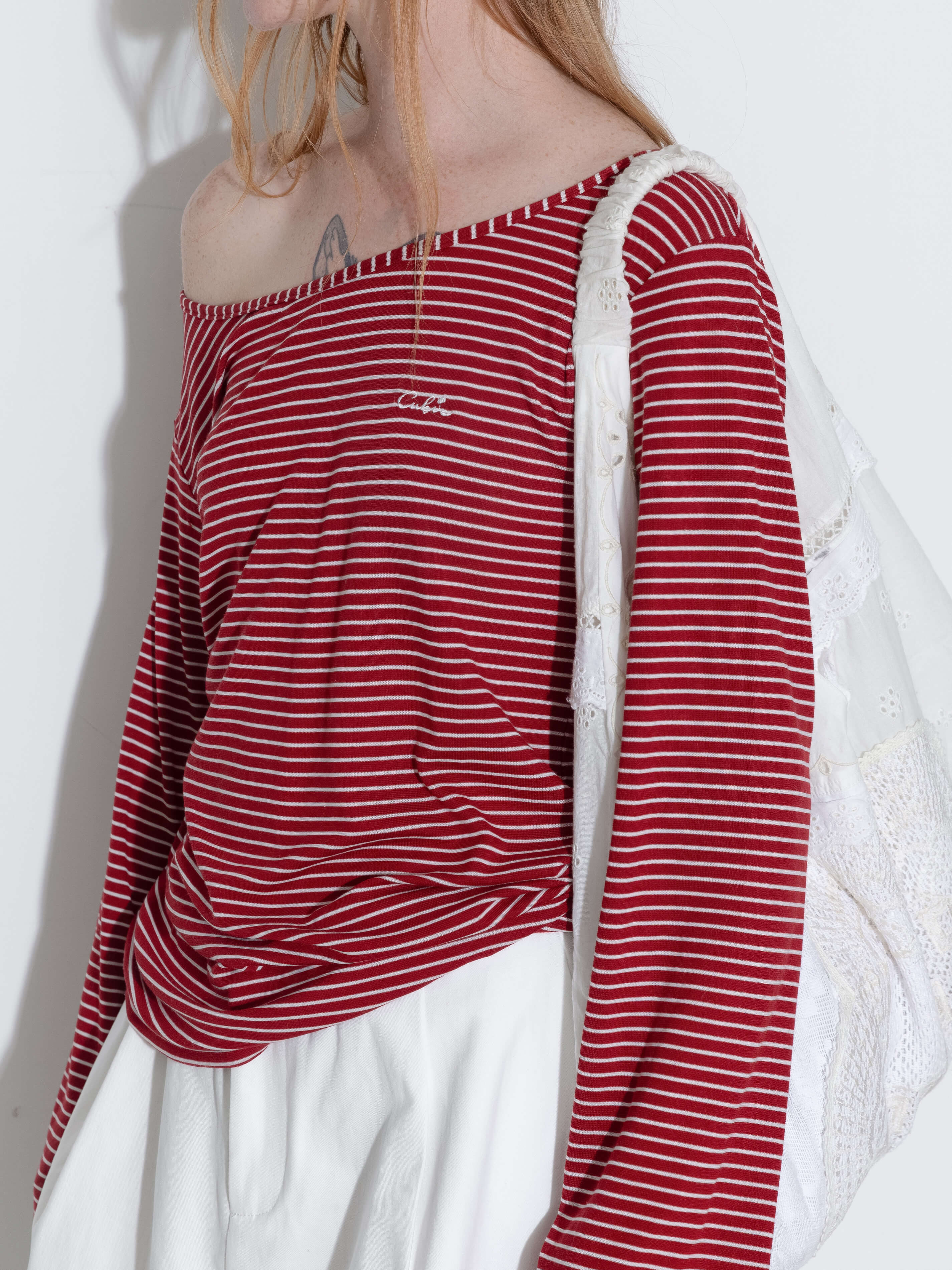 Adjustable Collar Oversized Stripe Long Sleeve Top-3