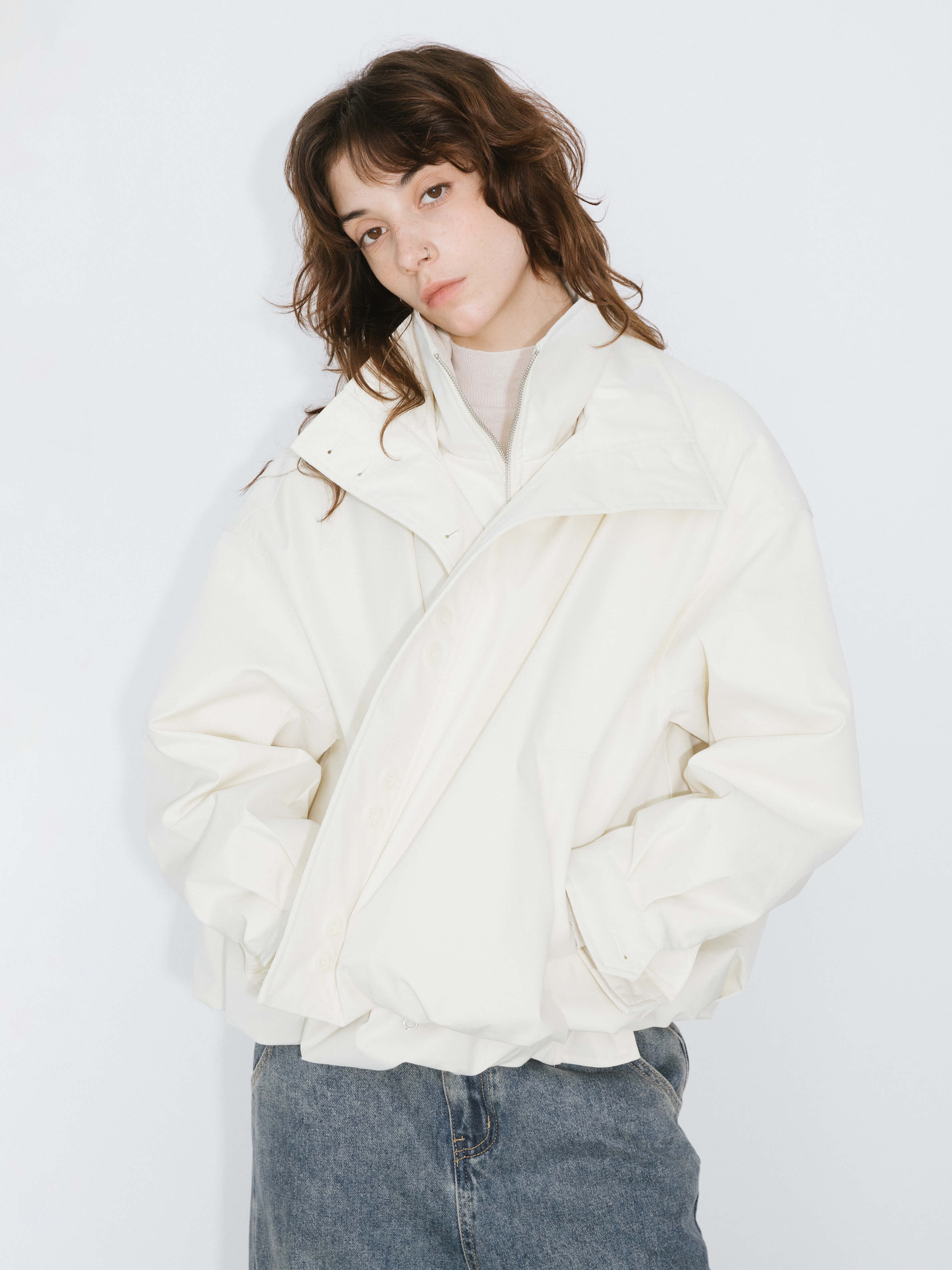 Short High Collar Zip Up Down Coat-15