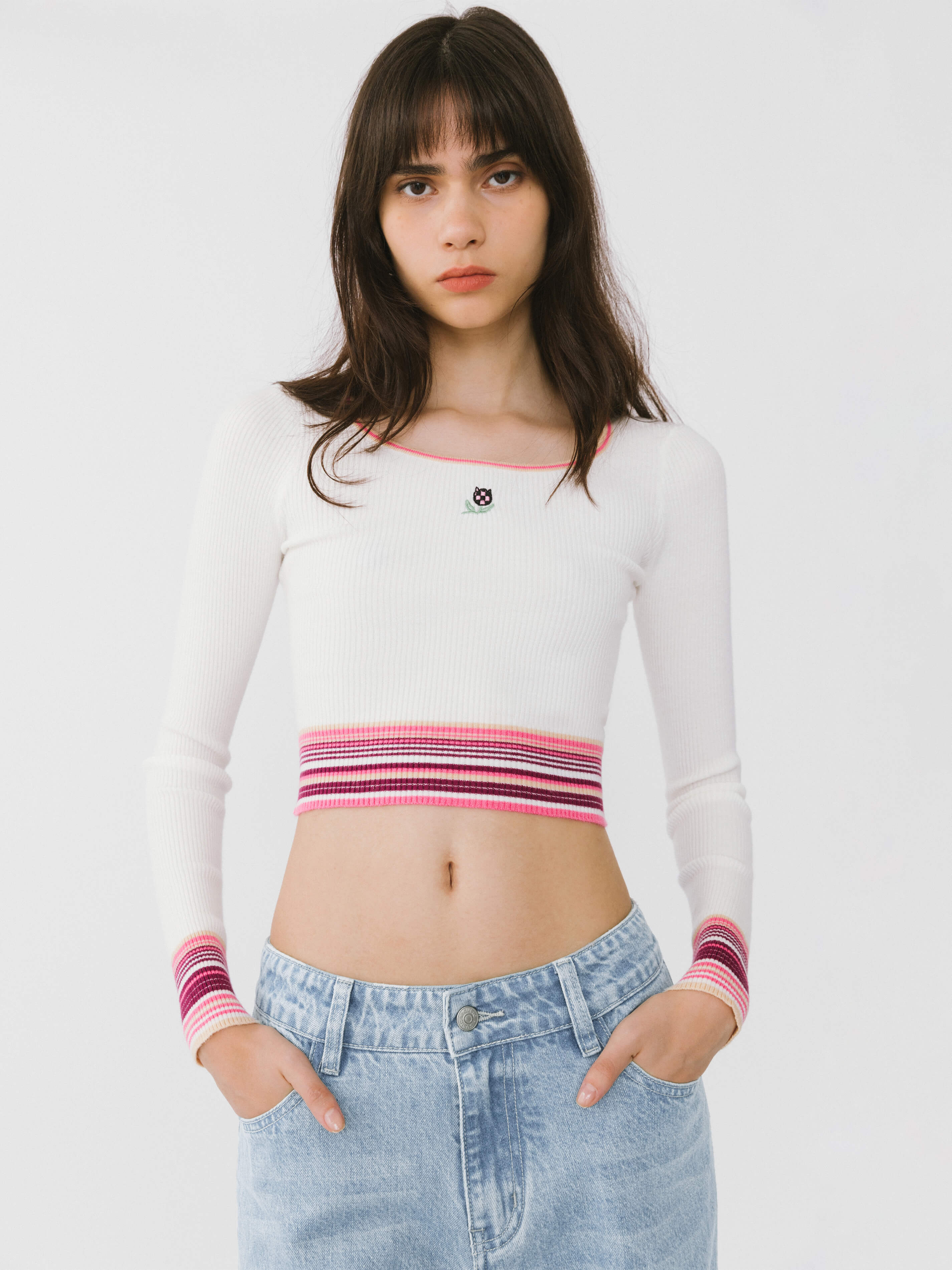 Boat Neck Long Sleeve Knit Top-2