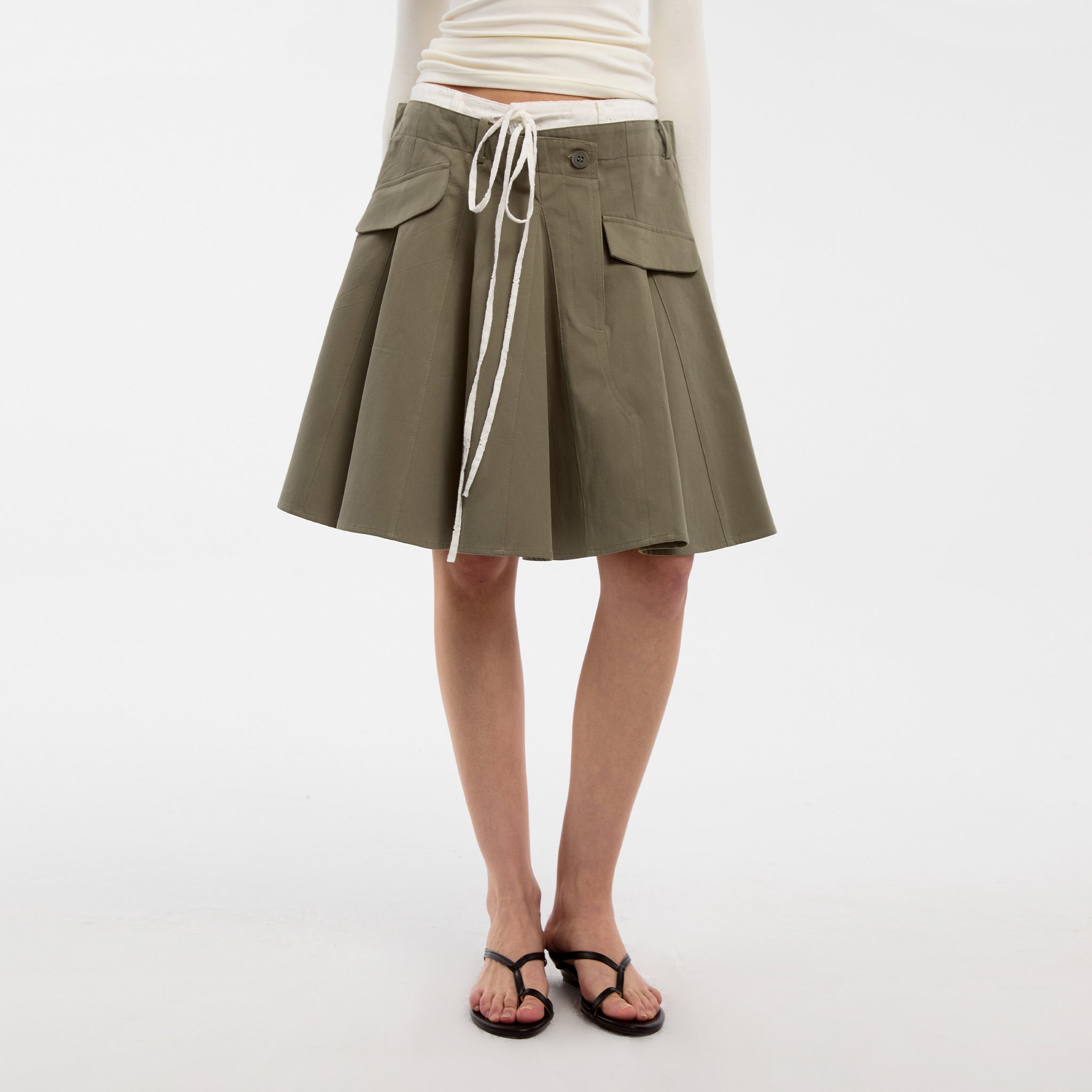CUBIC Lace-Trimmed Drawstring Midi Skirt-9
