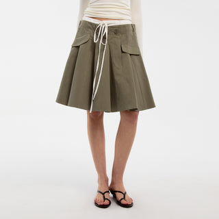 CUBIC Lace-Trimmed Drawstring Midi Skirt