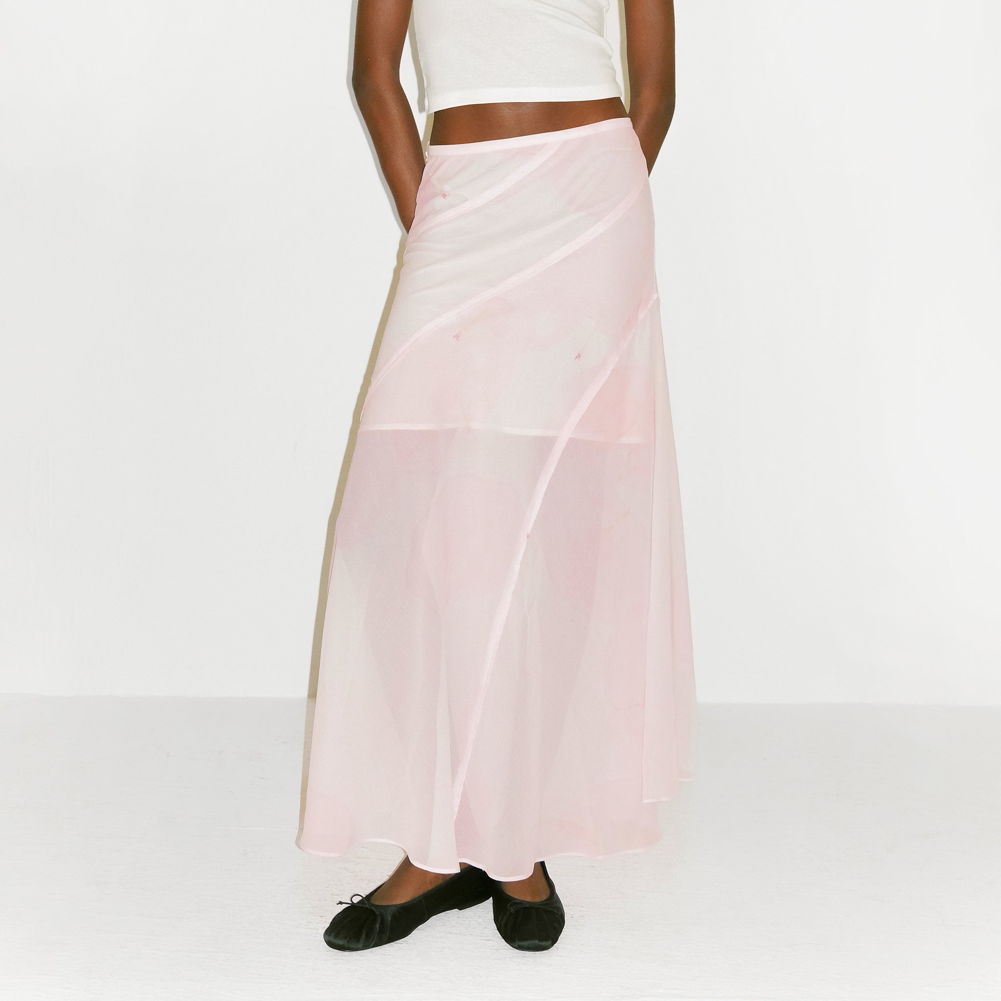 CUBIC Sheer Abstract Print Chiffon Maxi Skirt-9