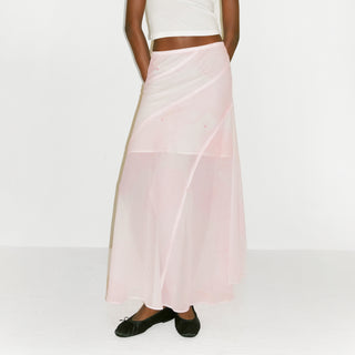 CUBIC Sheer Abstract Print Chiffon Maxi Skirt