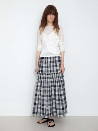 Elastic Drawstring High Waist Checked Skirt